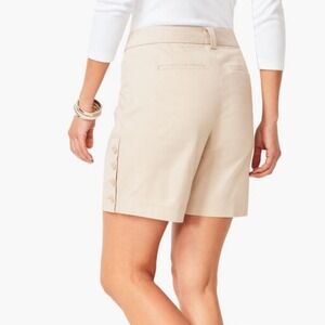 Talbots khaki Comfy Chino Casual button Detail shorts 7 inch plus size 16 new!!!